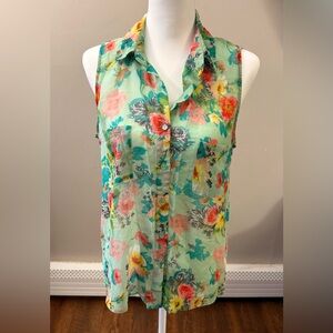 Floral Sleeveless See Through Collar Blouse